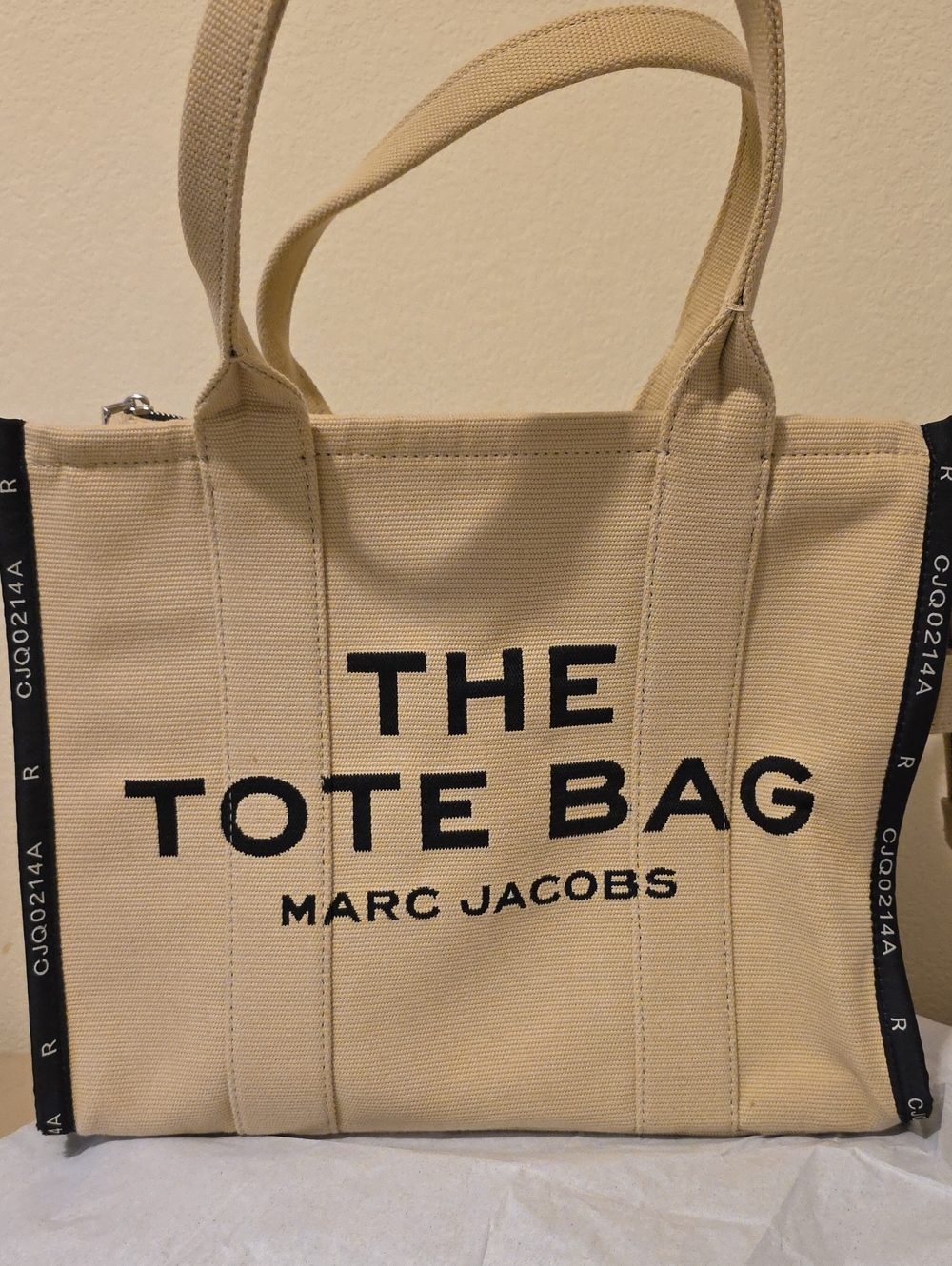 Marc Jacobs Cream Canvas Tote with Black Trim and Silver Hardware